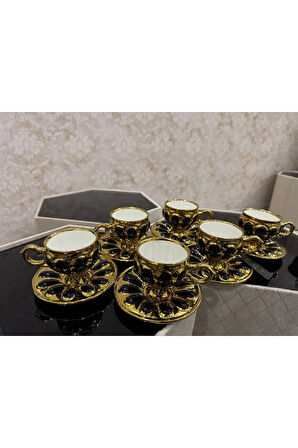 6 KİŞİİK PAPATYA DESENLİ LÜKS PORSELEN KAHVE FİNCAN