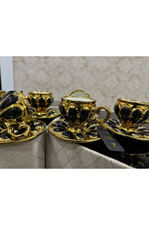 6 KİŞİİK PAPATYA DESENLİ LÜKS PORSELEN KAHVE FİNCAN