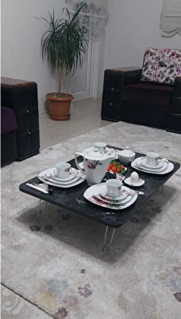 Ahşap Dikdörtgen Yer Sofrası-Hamur Açma Masası Siyah Mermer 60 x 110 cm