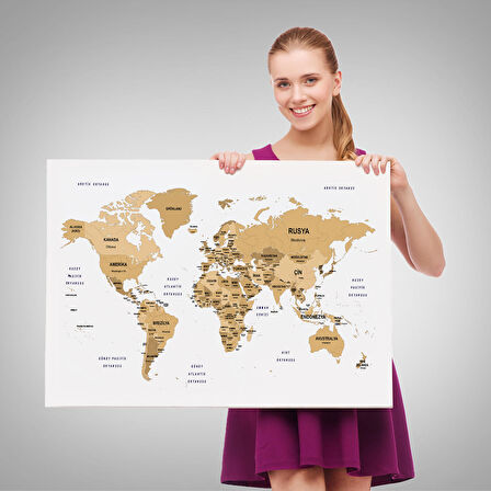 Harita Sepeti Türkçe Dünya Haritası Dekoratif Kanvas Tablo Ülke ve Başkentli 1548