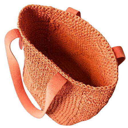 Uretti - Necla 4345 9072 El Örgüsü Kağıt İp Omuz Çantası - Turuncu