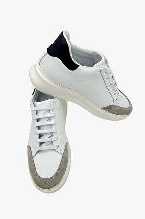 Elevold MAN Erkek Hakiki Deri 7 cm Boy Uzatan Beyaz Spor Ayakkabı