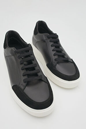 Elevold MAN Erkek Hakiki Deri 7 cm Boy Uzatan Siyah-Beyaz Spor Ayakkabı