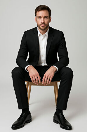 ALFA Erkek Hakiki Deri El Yapımı Siyah Klasik 7 cm Boy Uzatan Ayakkabı