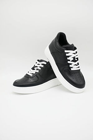 Luna Hakiki Deri 6 Cm Boy Uzatan Siyah Kadın Spor Ayakkabı