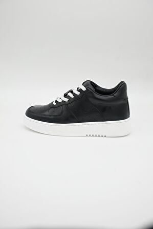 Luna Hakiki Deri 6 Cm Boy Uzatan Siyah Kadın Spor Ayakkabı