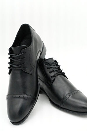 Doruk %100 Hakiki Deri Erkek Damatlık Ayakkabı – Siyah, 7 cm Gizli Topuklu (El Yapımı, Boy Uzatan)