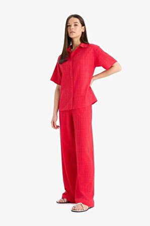 DeFacto Wide Leg Geniş Paça Cepli Yüksek Lastikli Bel Kırmızı Palazzo Pantolon A9129AX25SMRD59