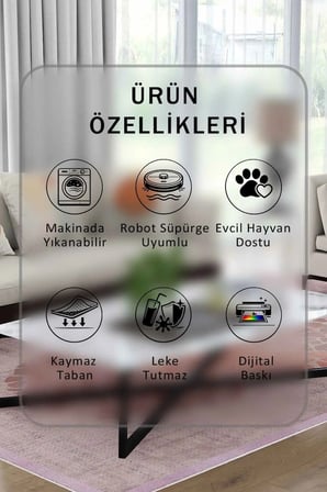 Yıkanabilir Kaymaz Taban Dijital Baskılı Halı ve Yolluk – Leke Tutmaz Salon & Mutfak Halısı