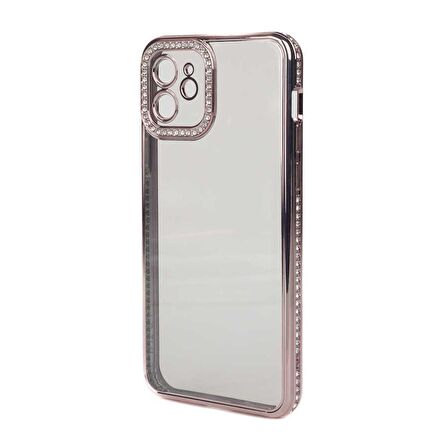 Smcase iPhone 12 Kılıf Kamera Korumalı Taşlı Mina Lazer Kapak