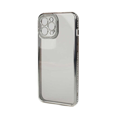 Smcase iPhone 12 Pro Max Kılıf Kamera Korumalı Taşlı Mina Lazer Kapak