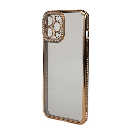 Smcase iPhone 12 Pro Kılıf Kamera Korumalı Taşlı Mina Lazer Kapak