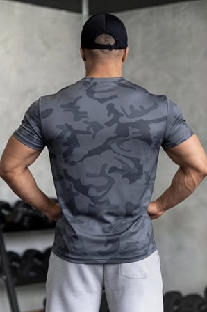 Erkek Nem Emici Hızlı Kuruma Atletik Teknik Kamuflaj Desenli Spor T-shirt