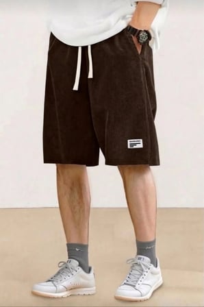 Erkek Fitilli Kadife Oversize Şort Rahat Kalıp