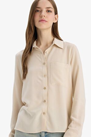 DeFacto Regular Fit Basic Düz Viskon Uzun Kollu Gömlek N2518AZ23AUBG155