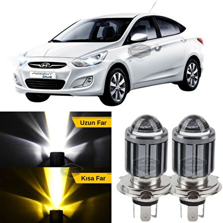 Hyundai Accent Blue 2011-2018 Uyumlu Mercekli Far Ampulü Led Xenon Çift Renk Sarı-Beyaz Far Şimşek Etkili CSP Led Lamba Uzun Kısa 2 Adet Takım