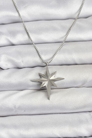 316L Çelik Zincir Gümüş Renk Kutup Yıldızı Model 60 cm Zincir Kadın Kolye