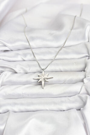 316L Çelik Zincir Gümüş Renk Kutup Yıldızı Model 60 cm Zincir Kadın Kolye