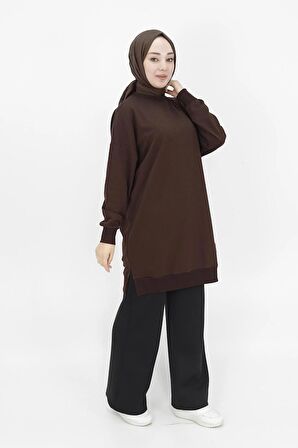 Puane İki İp Kumaş Basic Tunik Sweatshirt