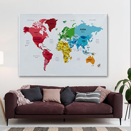 Harita Sepeti Dünya Haritası Dekoratif Kanvas Tablo Ülke ve Başkentli 1553