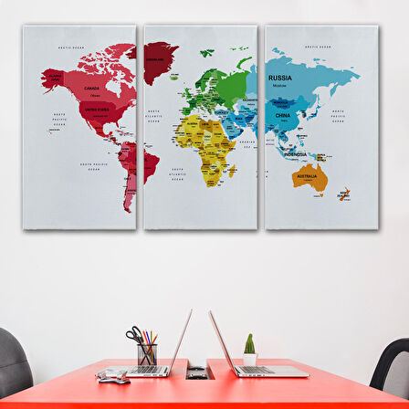 Harita Sepeti Dünya Haritası Dekoratif Kanvas Tablo Ülke ve Başkentli 1553