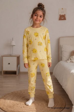 Kız Çocuk Yeni sezon Pamuklu  Desenli Pijama Takım TKM1021
