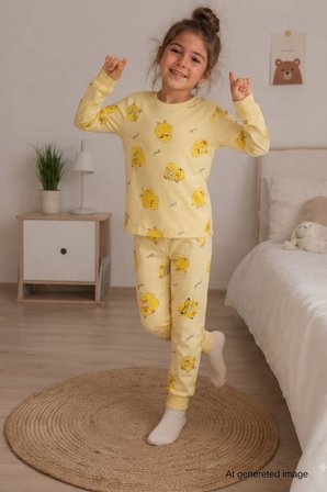 Kız Çocuk Yeni sezon Pamuklu  Desenli Pijama Takım TKM1021