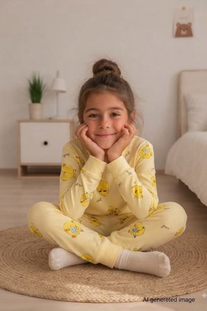 Kız Çocuk Yeni sezon Pamuklu  Desenli Pijama Takım TKM1021
