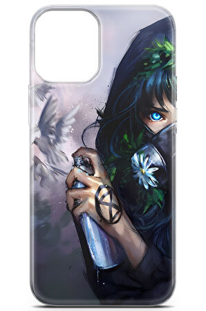 Apple iPhone 12 Mini uyumlu Girls 28 Baskılı Kapak Spray Boya ve Güvercinler
