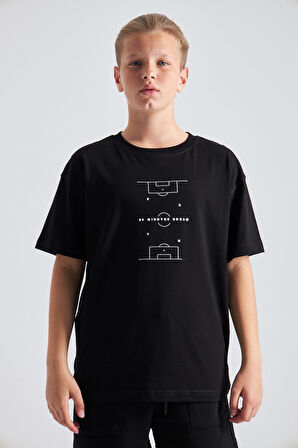 Futbol Sahası Desenli %100 Pamuk Erkek Çocuk  Oversize Tişört