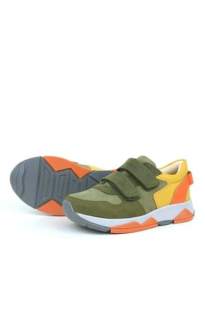 OrtopedikAL 3880 Rakerplus Hakiki Deri Haki Turuncu Sarı Çocuk Sneakers Spor Ayakkabı Cırtlı