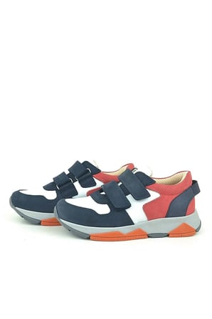 OrtopedikAL 3880 Rakerplus Hakiki Deri Lacivert Beyaz Kırmızı Çocuk Sneakers Spor Ayakkabı Cırtlı