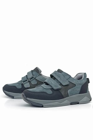 OrtopedikAL 3880 Rakerplus Hakiki Deri Koyu Gri Siyah Çocuk Sneakers Spor Ayakkabı Cırtlı