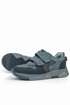 OrtopedikAL 3880 Rakerplus Hakiki Deri Koyu Gri Siyah Çocuk Sneakers Spor Ayakkabı Cırtlı