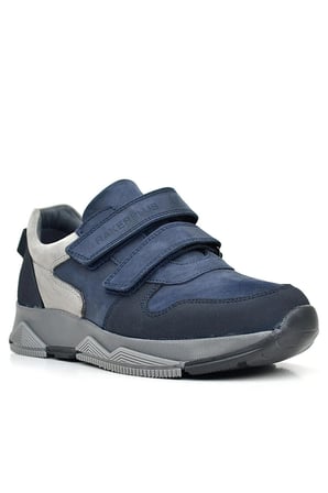 OrtopedikAL 3880 Rakerplus Hakiki Deri Koyu Lacivert Gri Çocuk Sneakers Spor Ayakkabı Cırtlı