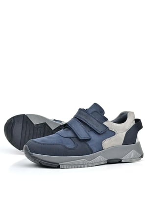 OrtopedikAL 3880 Rakerplus Hakiki Deri Koyu Lacivert Gri Çocuk Sneakers Spor Ayakkabı Cırtlı