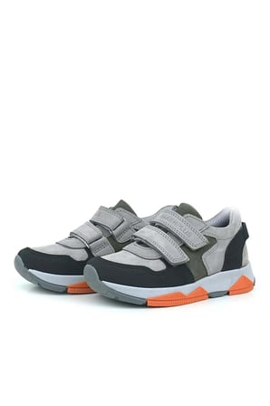 OrtopedikAL 3880 Rakerplus Hakiki Deri Gri Siyah Çocuk Sneakers Spor Ayakkabı Cırtlı