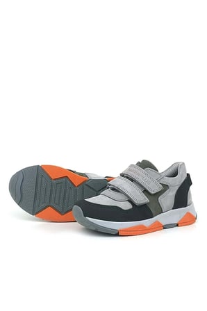 OrtopedikAL 3880 Rakerplus Hakiki Deri Gri Siyah Çocuk Sneakers Spor Ayakkabı Cırtlı