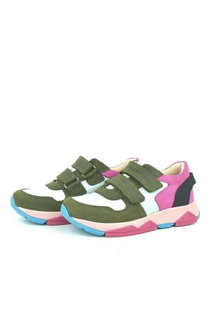OrtopedikAL 3880 Rakerplus Hakiki Deri Yeşil Beyaz Pembe Çocuk Sneakers Spor Ayakkabı Cırtlı