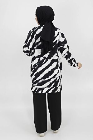 Puane Scuba Kumaş Zebra Desenli Sweatshirt 