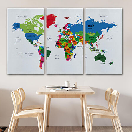 Harita Sepeti Dünya Haritası Dekoratif Kanvas Tablo Ülke ve Başkentli 1557