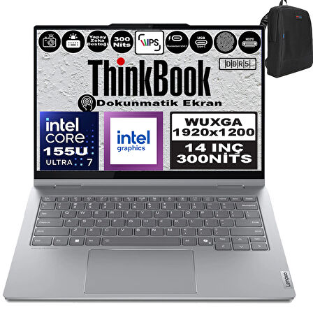 Lenovo Thinkbook 14 2-In-1 G4 Iml Intel Core Ultra 7 155U 80GB Ddr5 512GB SSD 14" Dokunmatik Wuxga 300NITS IPS Windows 11 Home Taşınabilir Bilgisayar 21MX002VTRH26 + Zetta Çanta