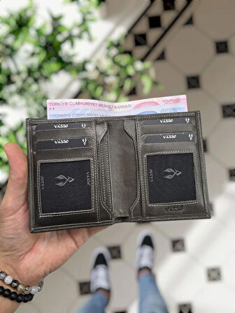 VİSSO 155 Siyah HAKİKİ DERİ İSME ÖZEL YAVRU GEÇME KARTLIKLI KADIN ERKEK CÜZDAN Çanta Erkek Kadın Gri Crayz