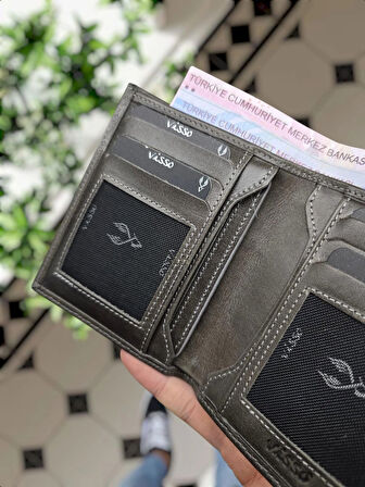 VİSSO 155 Siyah HAKİKİ DERİ İSME ÖZEL YAVRU GEÇME KARTLIKLI KADIN ERKEK CÜZDAN Çanta Erkek Kadın Gri Crayz