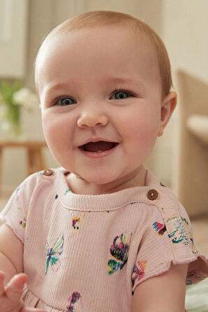 Next Baby % 100 Pamuklu Lilac Purple Butterfly Kısa Kollu Alt Üst Takım