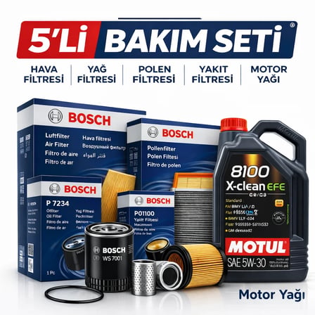 Bosch Audi Q5 2.0 Dizel 190 HP Motul X-Clean 5W-30 Motor Yağı Filtre Seti (2013-2018) 5 Li