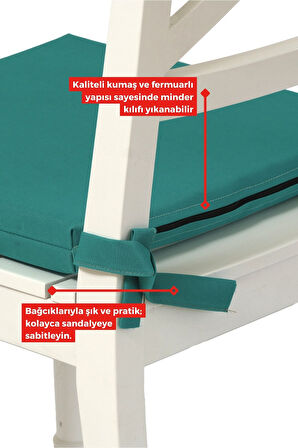 4'lı Sandalye Minderi Su İtici Kumaş 40x40 cm Sünger Sandalye Minderi Bağcıklı