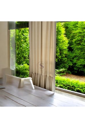 Fırfırlı Doğal Vintage NATUREL Keten Perde (EN X BOY)-tek Kanat-pilesiz