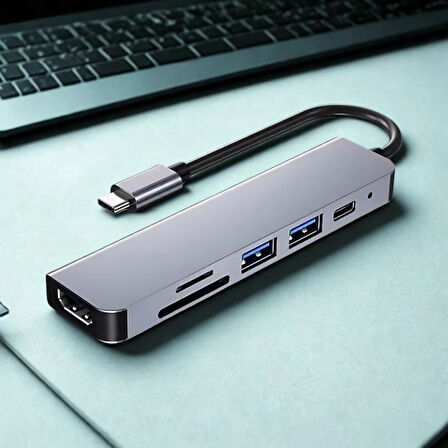 Coofbe 6in1 Type-C Dönüştürücü Hub 87W Type-C HDMİ USB3.0 Dönüştücü Çoğaltıcı Sd Tf Dönüştürücü Huv