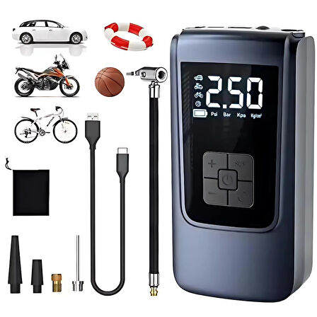 Coofbe 150psi 6000mAh Şarjlı Otomatik Araç Lastik Şişirme Pompası Araç Lastik Hava Kompresörü Led Işıklı